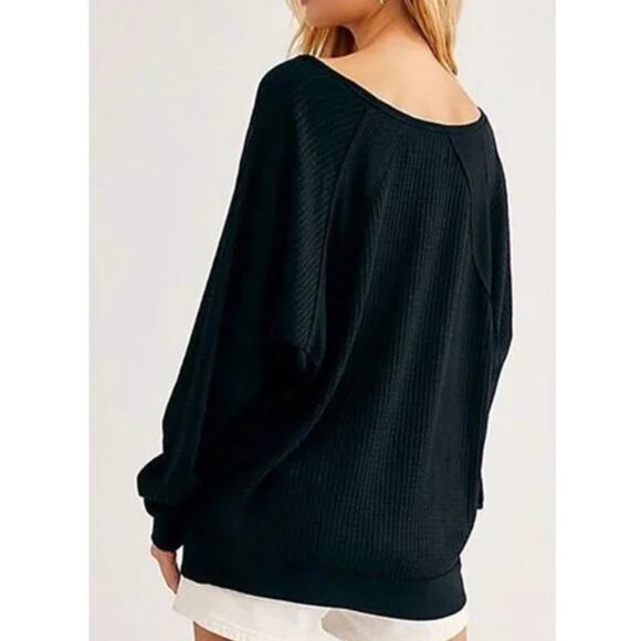 Free People Shirt Santa Clara Womens Small Thermal Oversized Black - Picture 1 of 11
